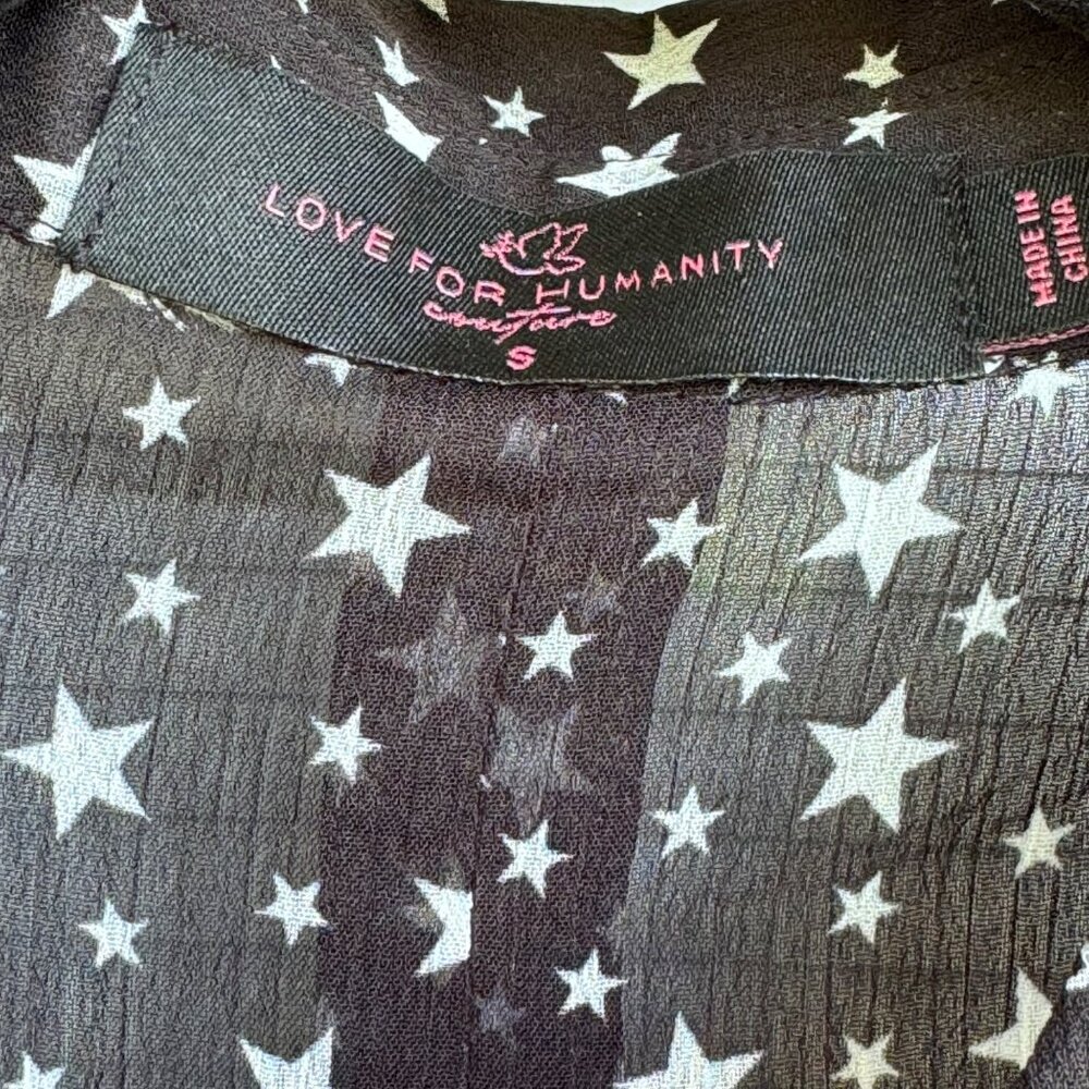 Love for Humanity Couture Button Down Shirt sz Small Stars Black w/ White Stars - Picture 2 of 10